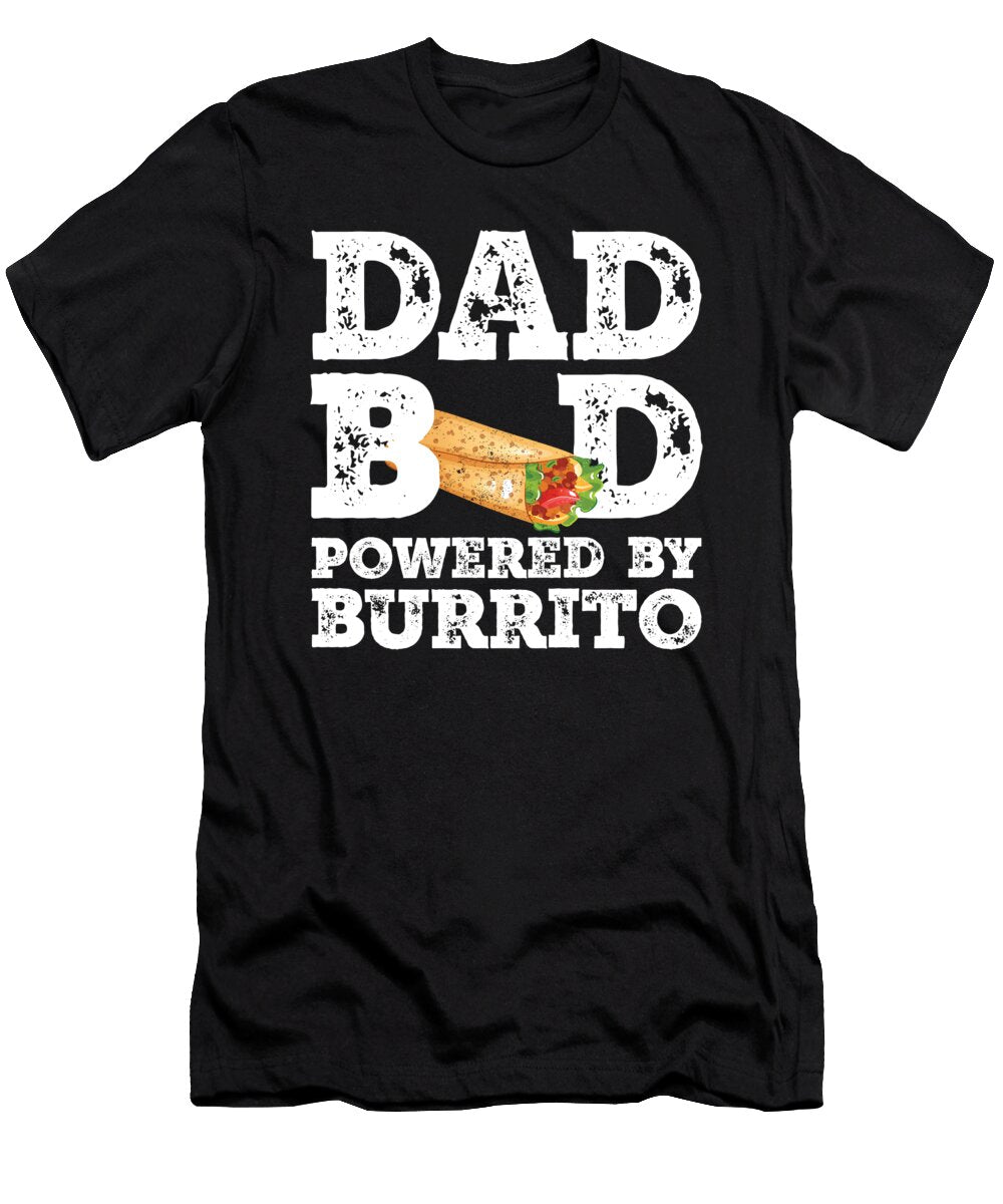 Dad Bod Powered By Burrito Father Figure Gifts Idea with Funny Graphic for Food Lovers Orange Pieces T-Shirt