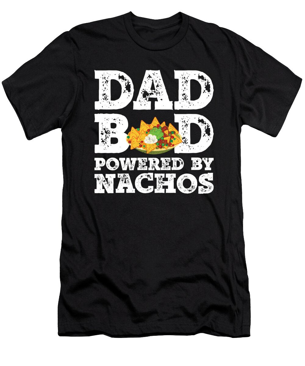 Dad Bod Powered By Nachos Father Figure Gifts Idea with Funny Graphic for Food Lovers Orange Pieces T-Shirt