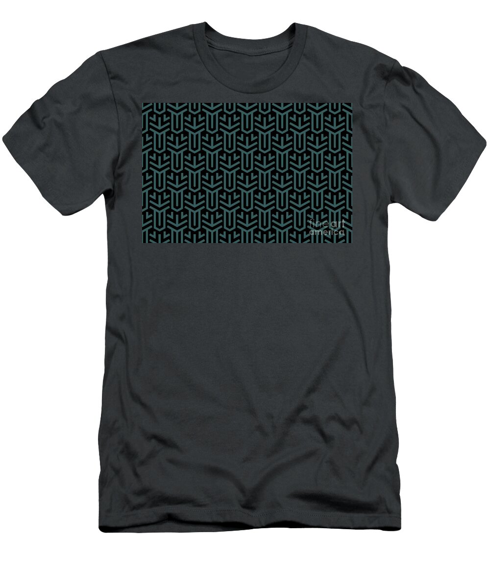 Dark Aqua and Black Minimal Geometric Tile Pattern Petite Pattern Minimal Graphic Designs T-Shirt
