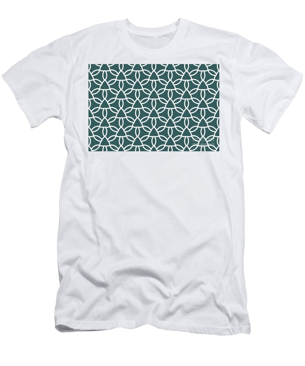 Dark Aqua and White Tessellation Line Pattern 32 Petite Pattern Minimal Graphic Designs T-Shirt