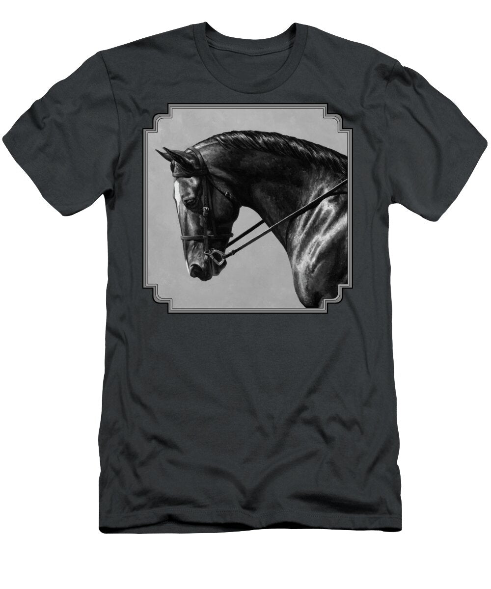 Dark Brown Dressage Horse Black and White Crista Forest T-Shirt