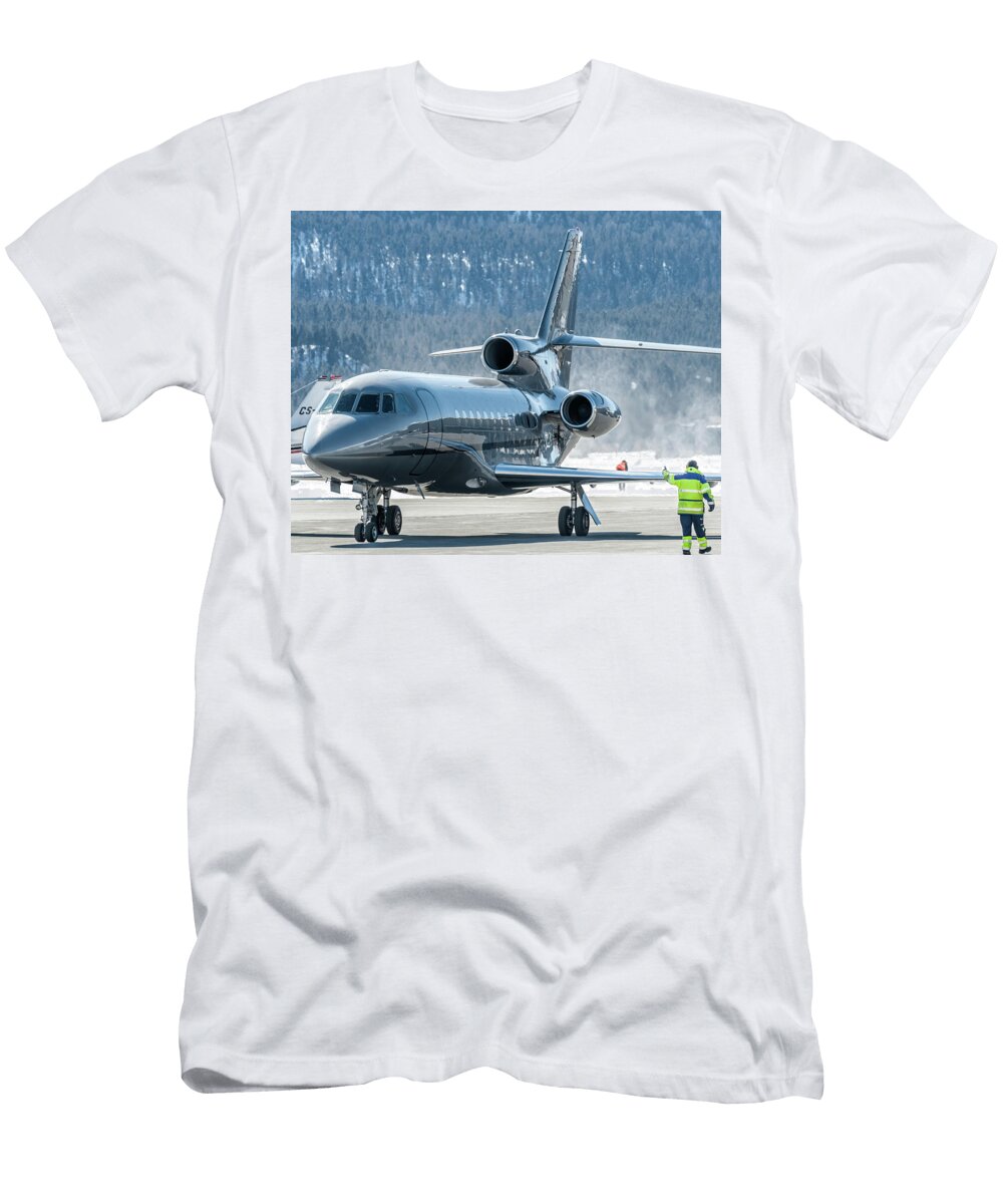 Dassault Falcon 900 Parking with Marshaller Roberto Chiartano T-Shirt
