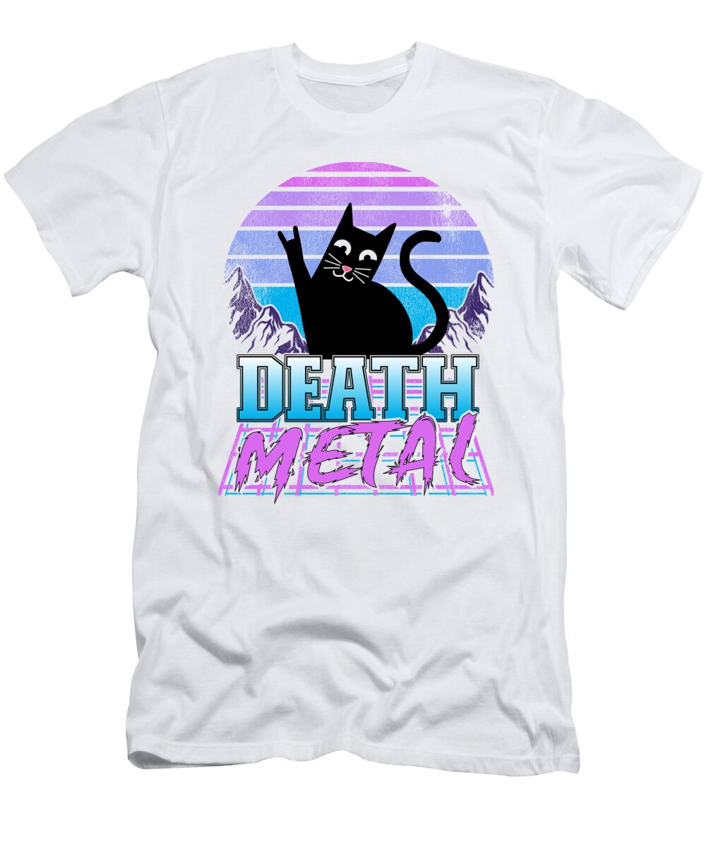 Death Metal Retro Sunset Cat Heavy Metal Retrowave Lisa Stronzi T-Shirt