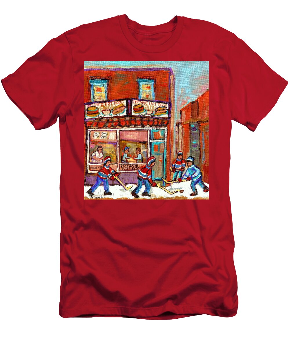Decarie Hot Dog Montreal Restaurant Paintings Ville St Laurent Streets of Montreal Paintings Carole Spandau T-Shirt