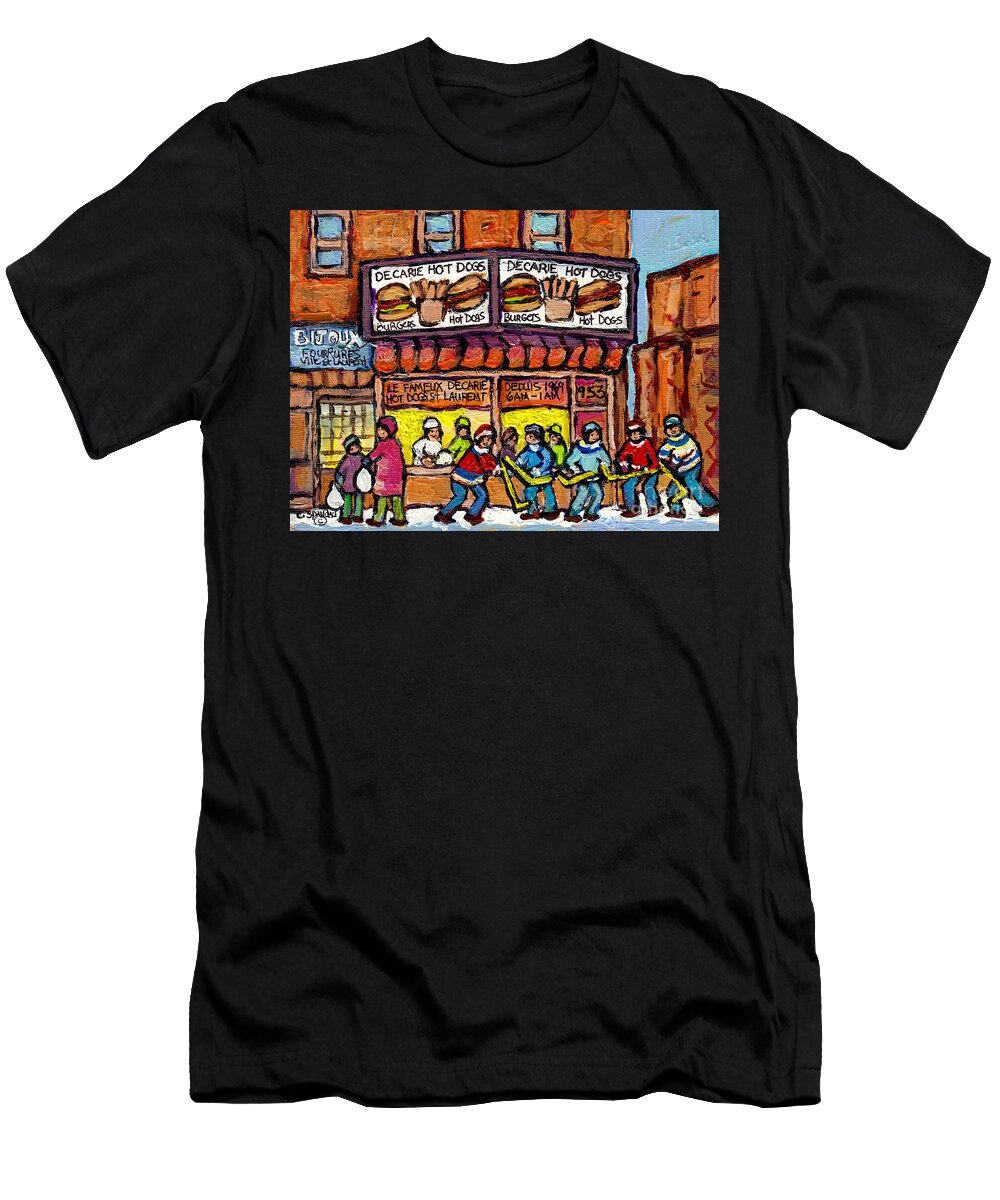 Decarie Hot Dogs Ville St Laurent Landmark C Spandau Original Hockey Art Painting for Sale Carole Spandau T-Shirt