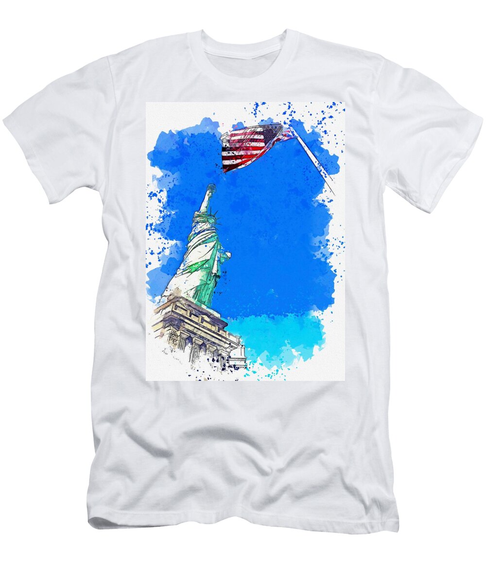 Defending Liberty Watercolor By Ahmet Asar Ahmet Asar T-Shirt