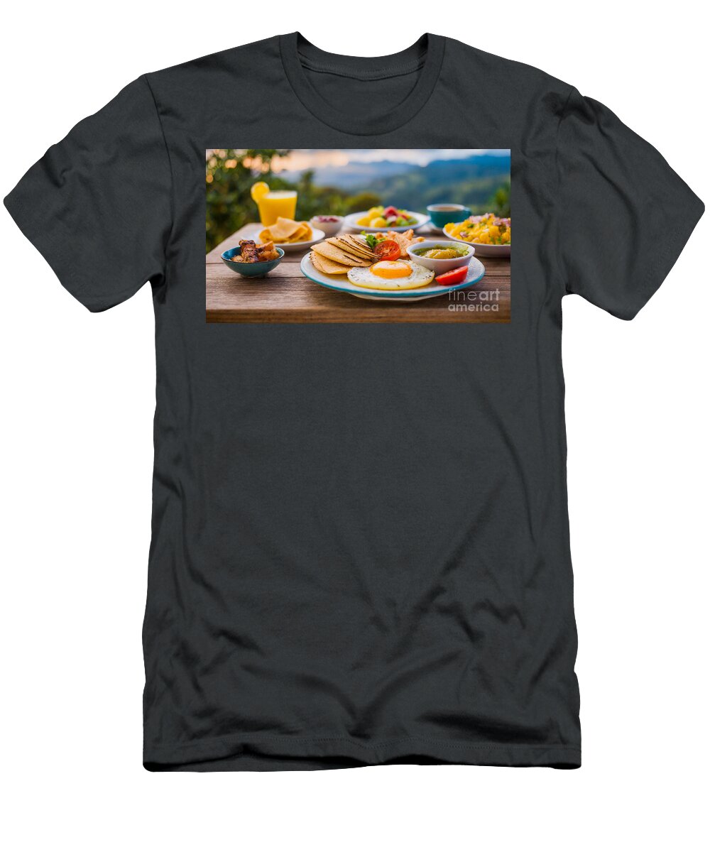 Delicious Breakfast with Tomatoes and Fried Eggs in Porcelain Pl Viktor Birkus T-Shirt