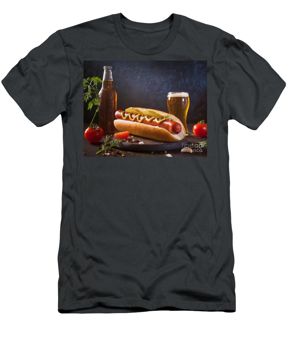 Delicious Hot Dog with Spices and Sauce on the Table Beer Fres Viktor Birkus T-Shirt