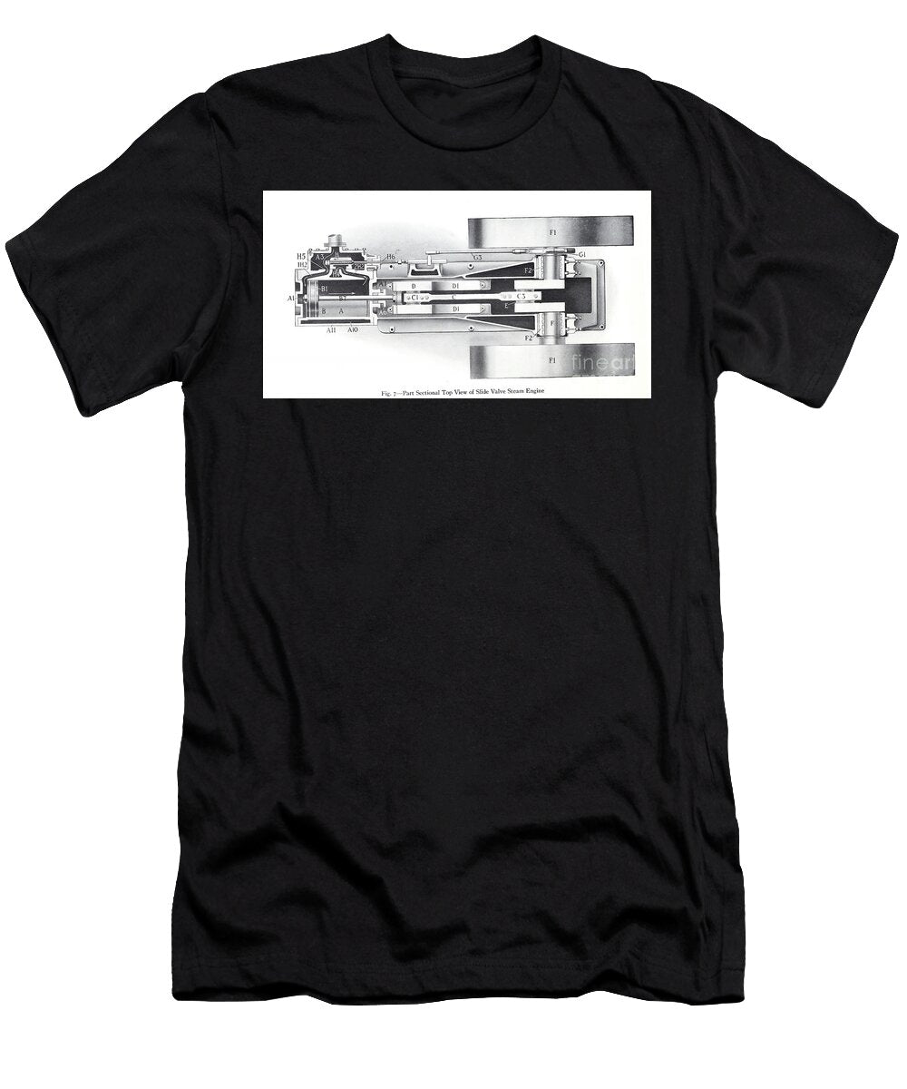 Demonstrating 1917 Steam Engine Internal Mechanics Diagram As6 Historic Illustrations T-Shirt