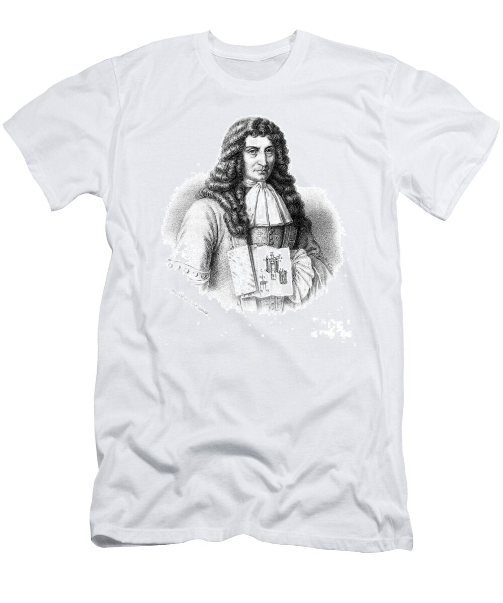 Denis Papin with Steam Engine Diagram Wellcome Images T-Shirt