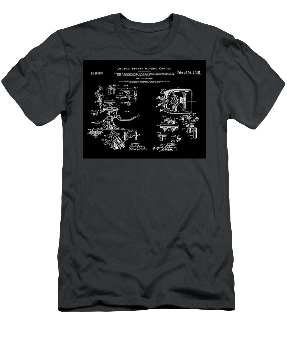 Dentists Chair Patent 1892 in Black Bill Cannon T-Shirt