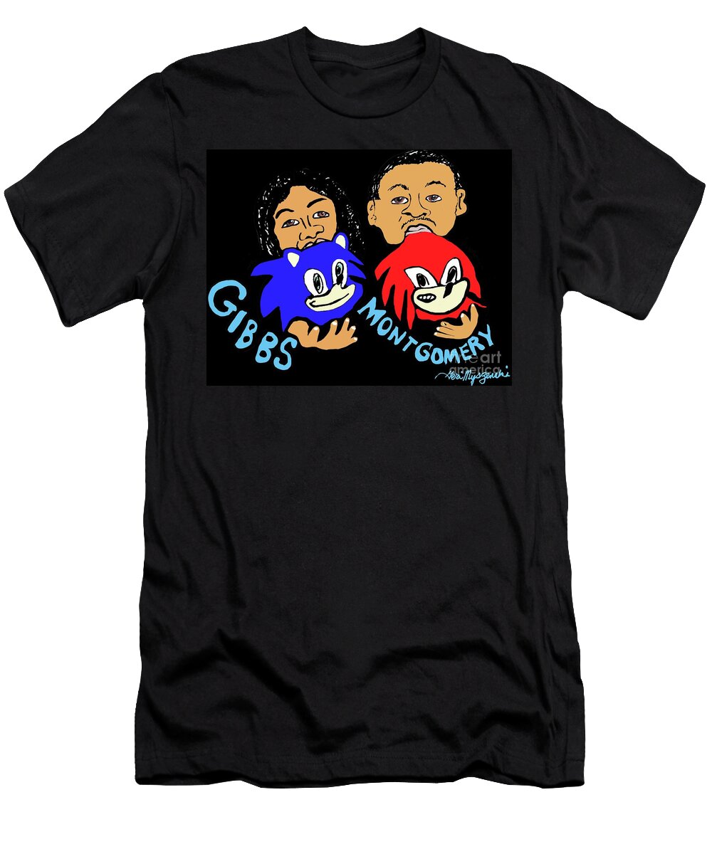 Detroit Lions David Montgomery and Jahmyr Gibbs Sonic with Knuckles Dark Mode Geraldine Myszenski T-Shirt