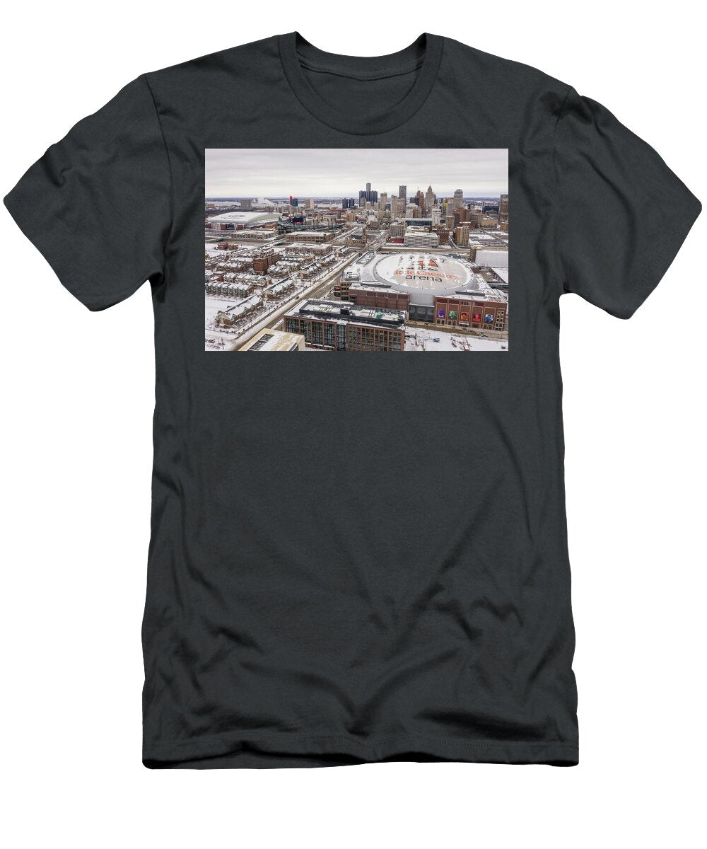 Detroit Skyline in Winter with Stadiums John Mcgraw T-Shirt