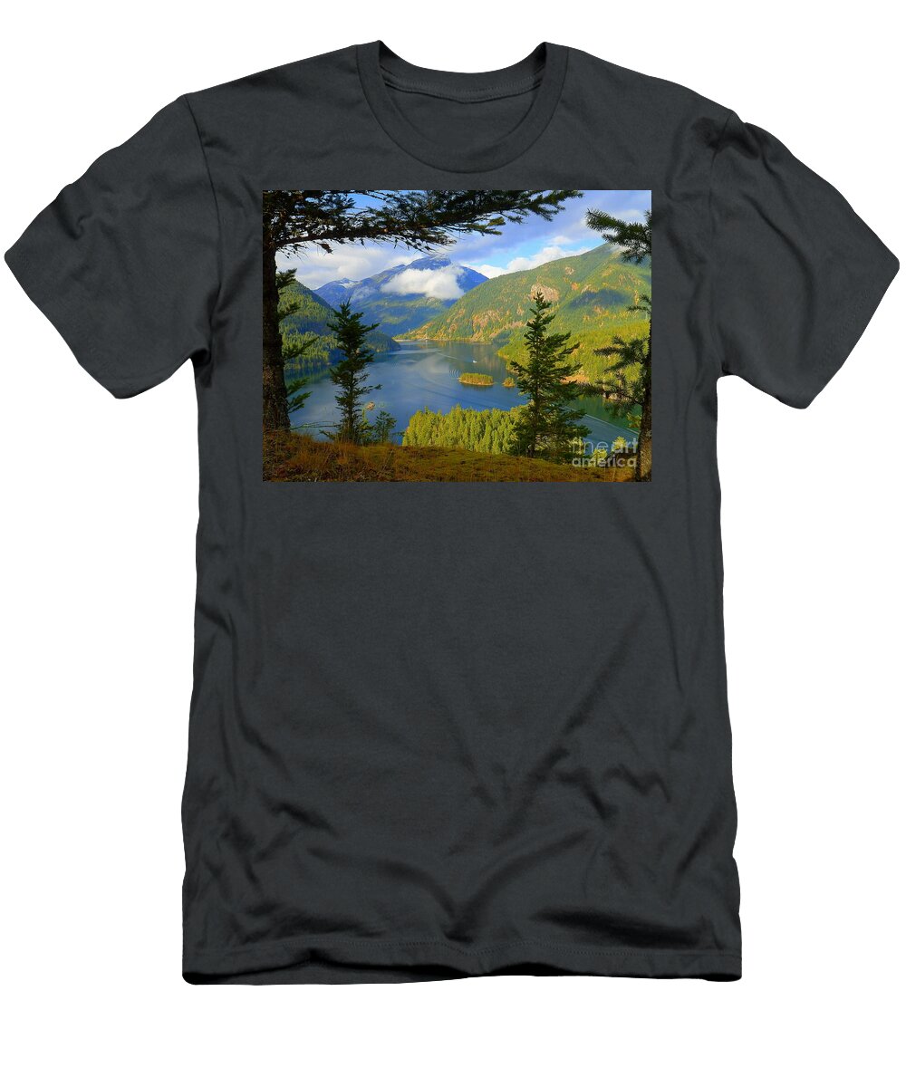 Diablo Lake Serenity North Cascades Landscape Wall Art Sun D Studio T-Shirt
