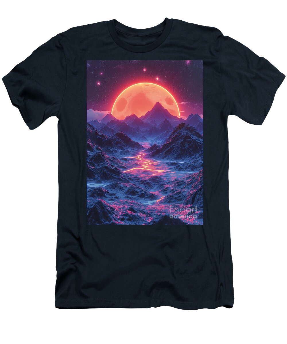 Digital Mesh Mountain Scape Retro Synthwave Foc By Asar Studios Artistic Rifki T-Shirt