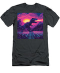 Dinosaur Roaring with Laser Beam Neon Grid Sunset Sukanta Khatiwada T-Shirt