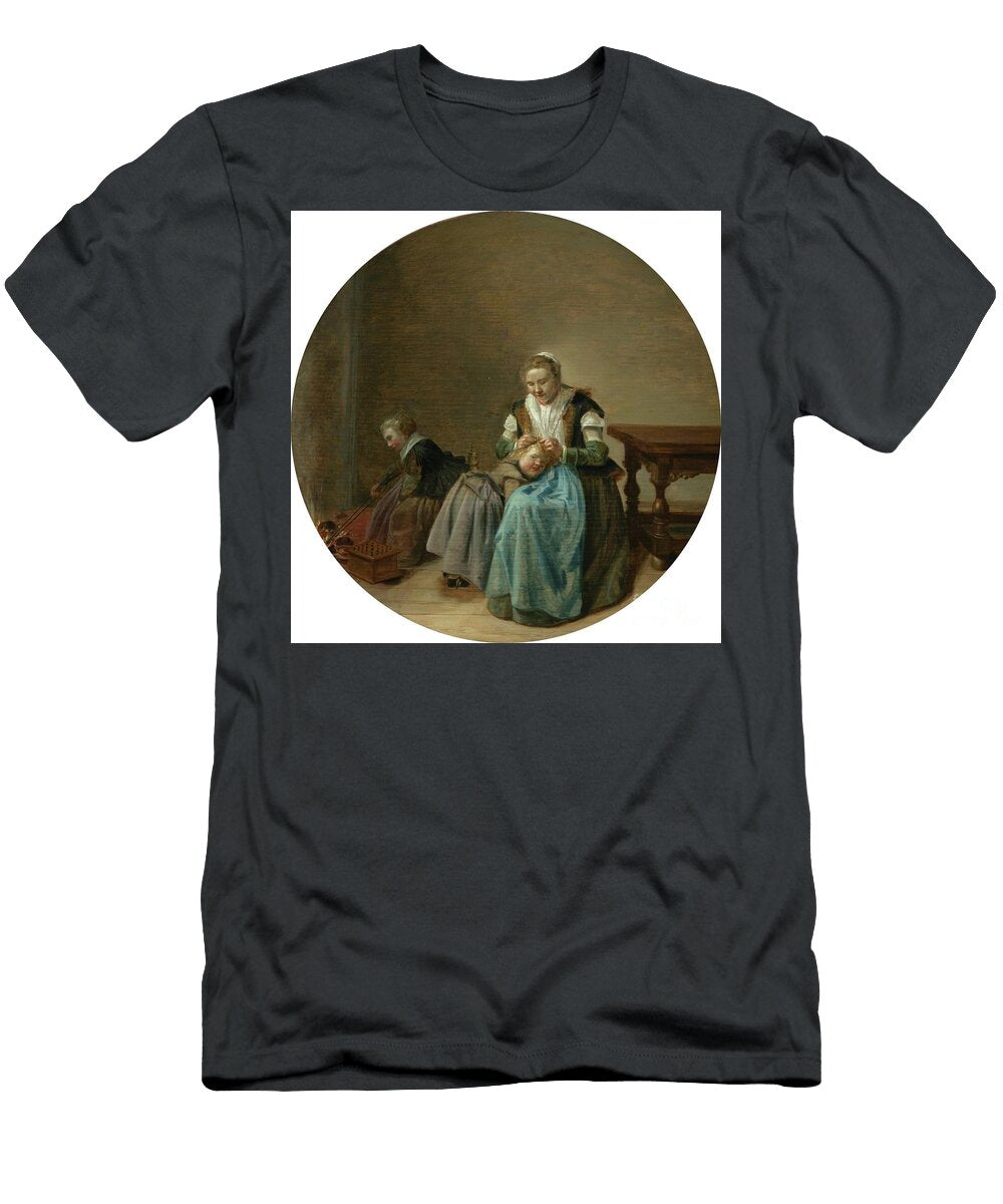 Dirck Hals Haarlem 1591 1656 a Mother Searching Her Children for Nits a Child Stoking a Fire to the Artistic Rifki T-Shirt