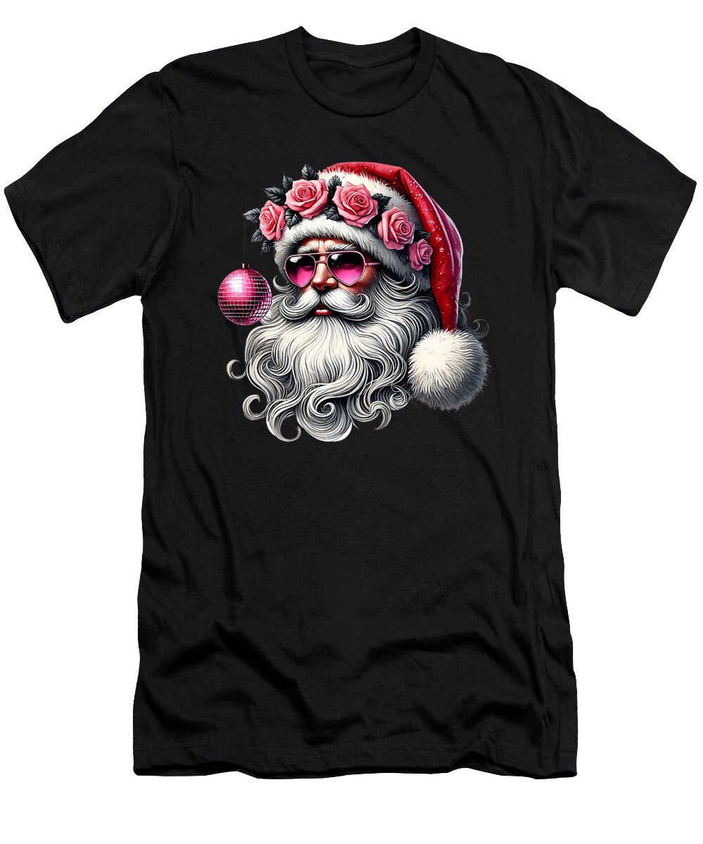 Disco Santa Claus Pink Christmas Roses Santa Natalie Lidford T-Shirt