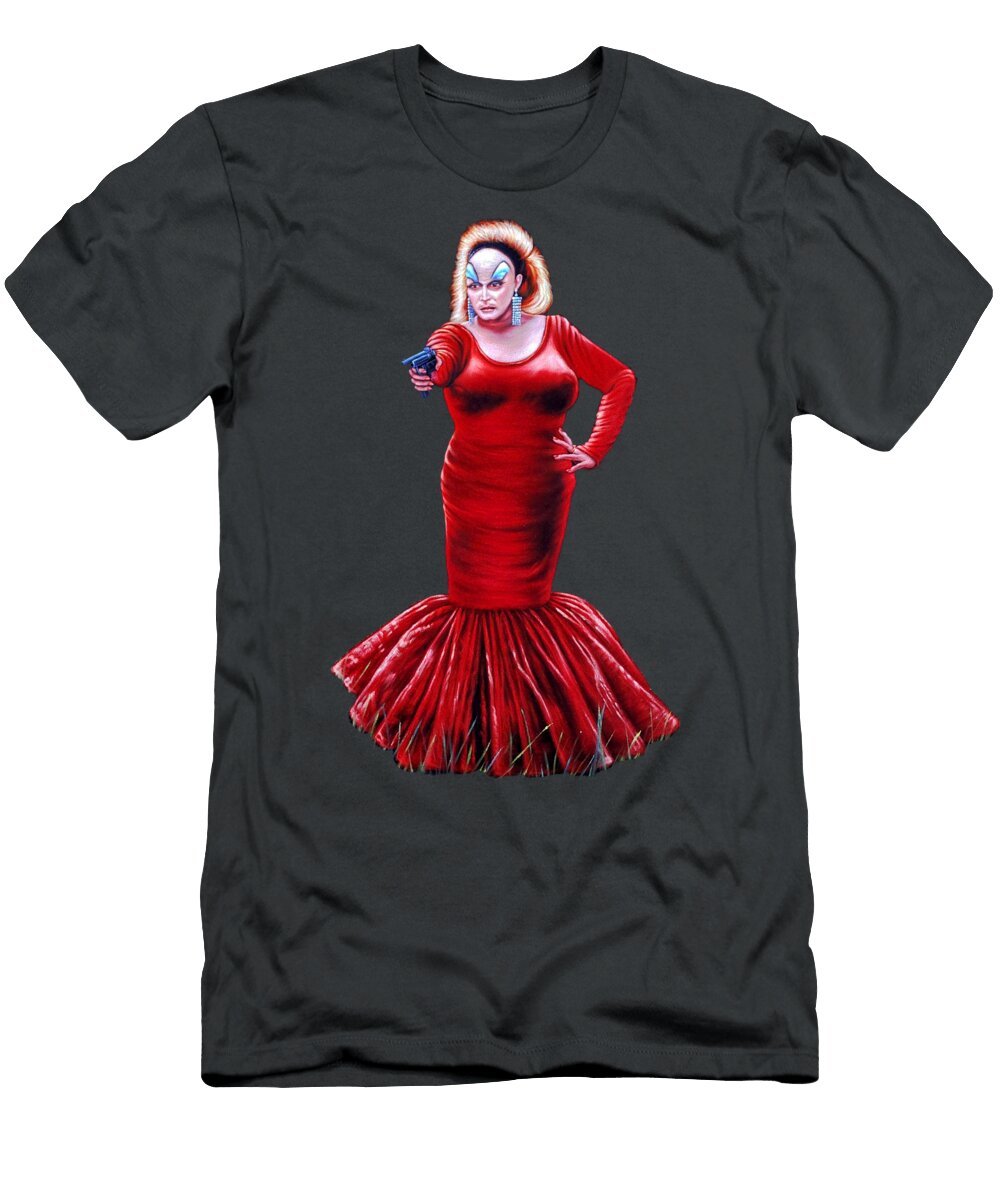 Divine in Pink Flamingos Oil on Velvet By Jorge Torrones Version 1 Jorge Terrones T-Shirt