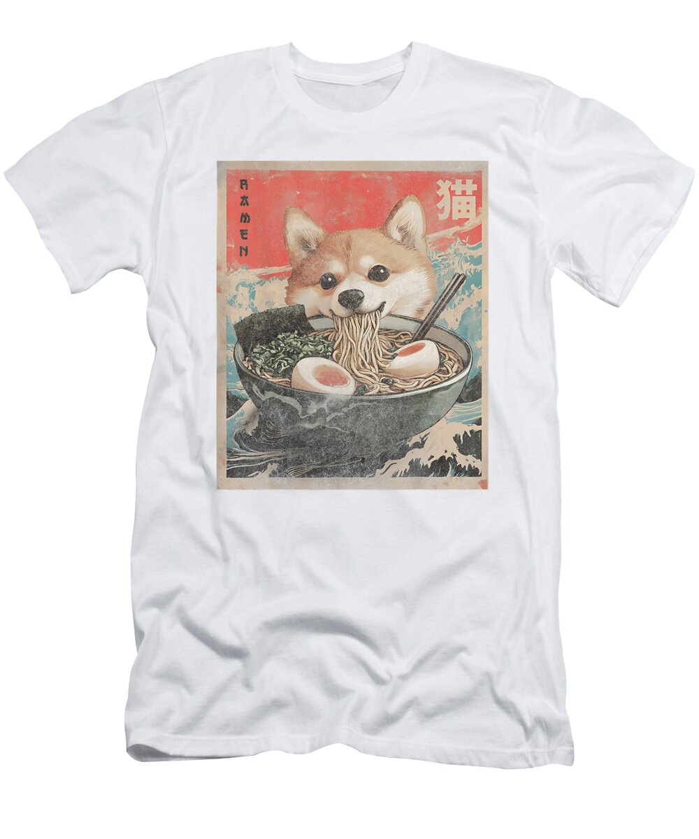 Dog Cat Japanese Ramen Noodle Shiba Inu Ramen Zyneu Gangd T-Shirt