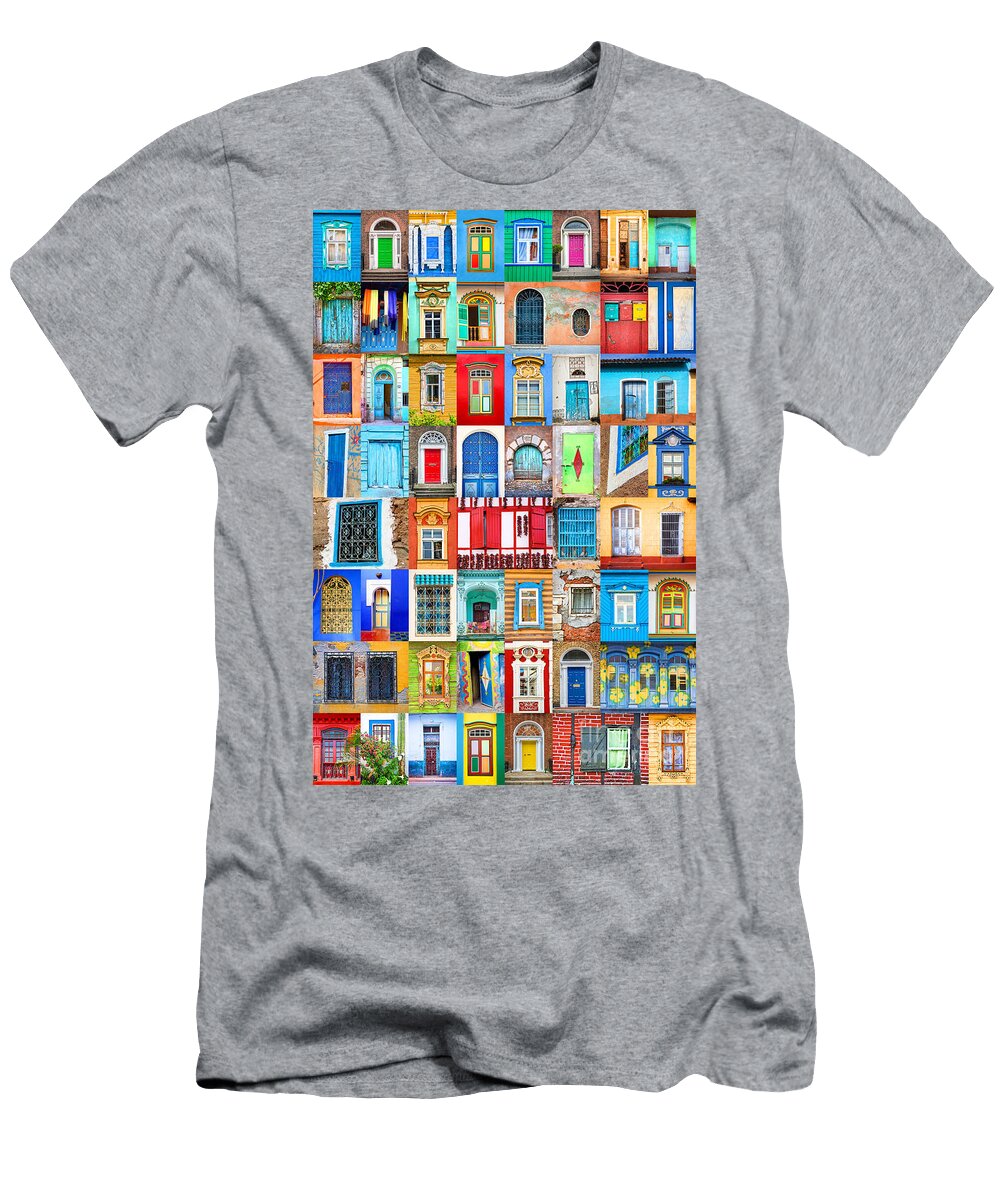Doors and Windows of the World Colorful Collage Delphimages Photo Creations T-Shirt