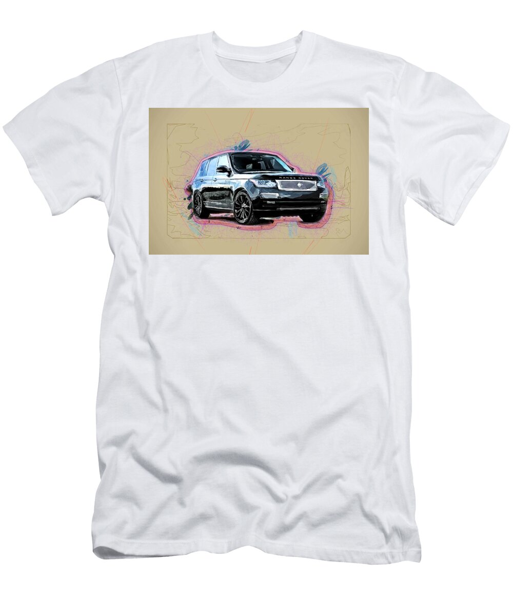 Drawing Land Rover Range Vogue 2017 Supercharged Tuning Black Luxury Suv Wheels Colorful Abstract Artwork Mixed Media Painting Ola Kunde T-Shirt