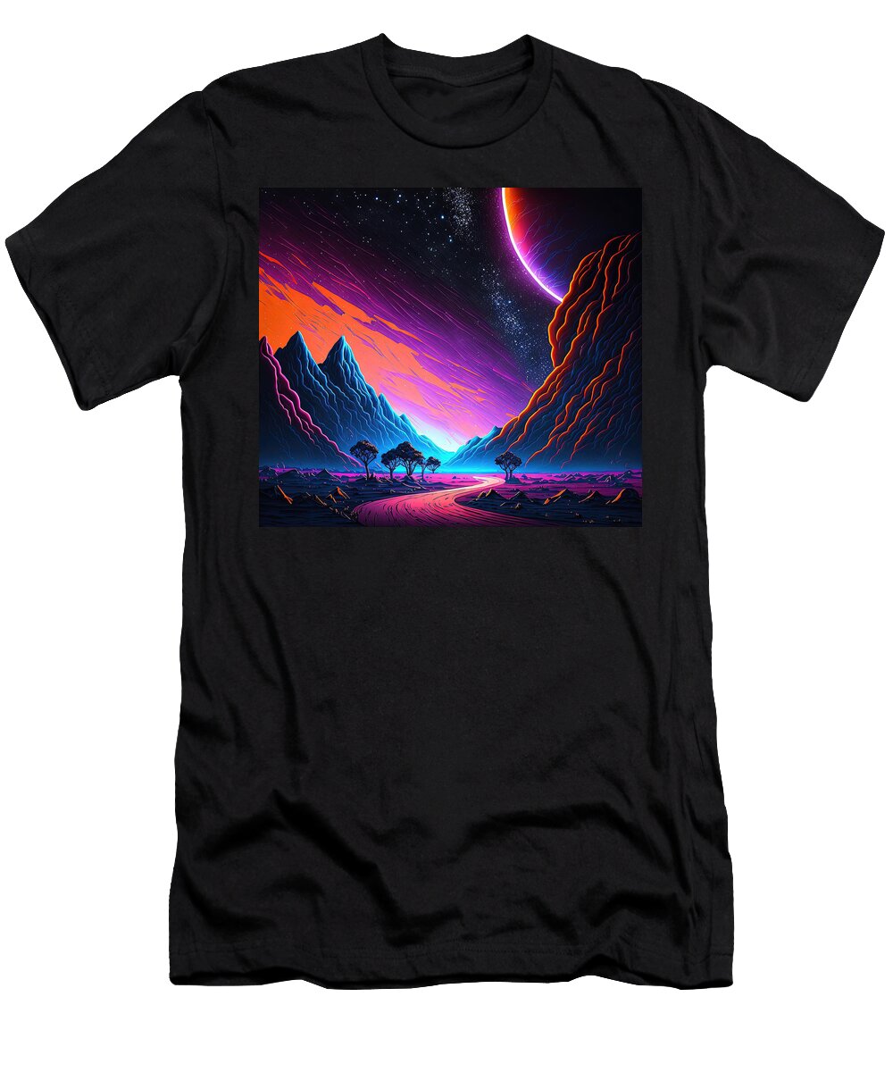Dreaming of a Neon Landscape From Another Universe Paul Konschake T-Shirt