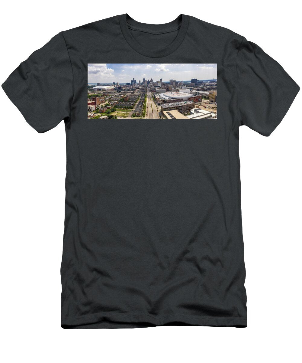 Drone Photo of Detroit and Little Caesars Areana John Mcgraw T-Shirt