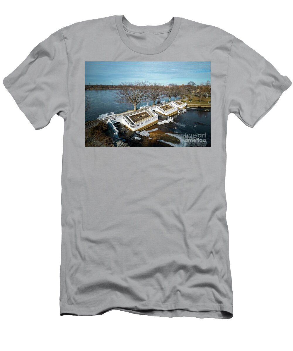 Drone View of Argyle Lake and Waterfalls with Ice Forming David Wood T-Shirt