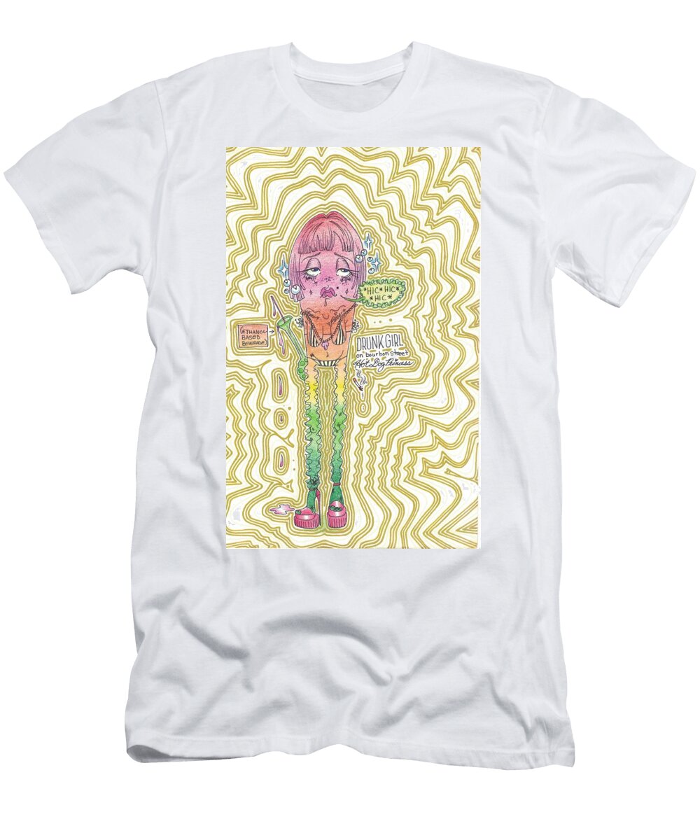 Drunk Girl on Bourbon Street Hotdog Princess Miranda Brouwer T-Shirt