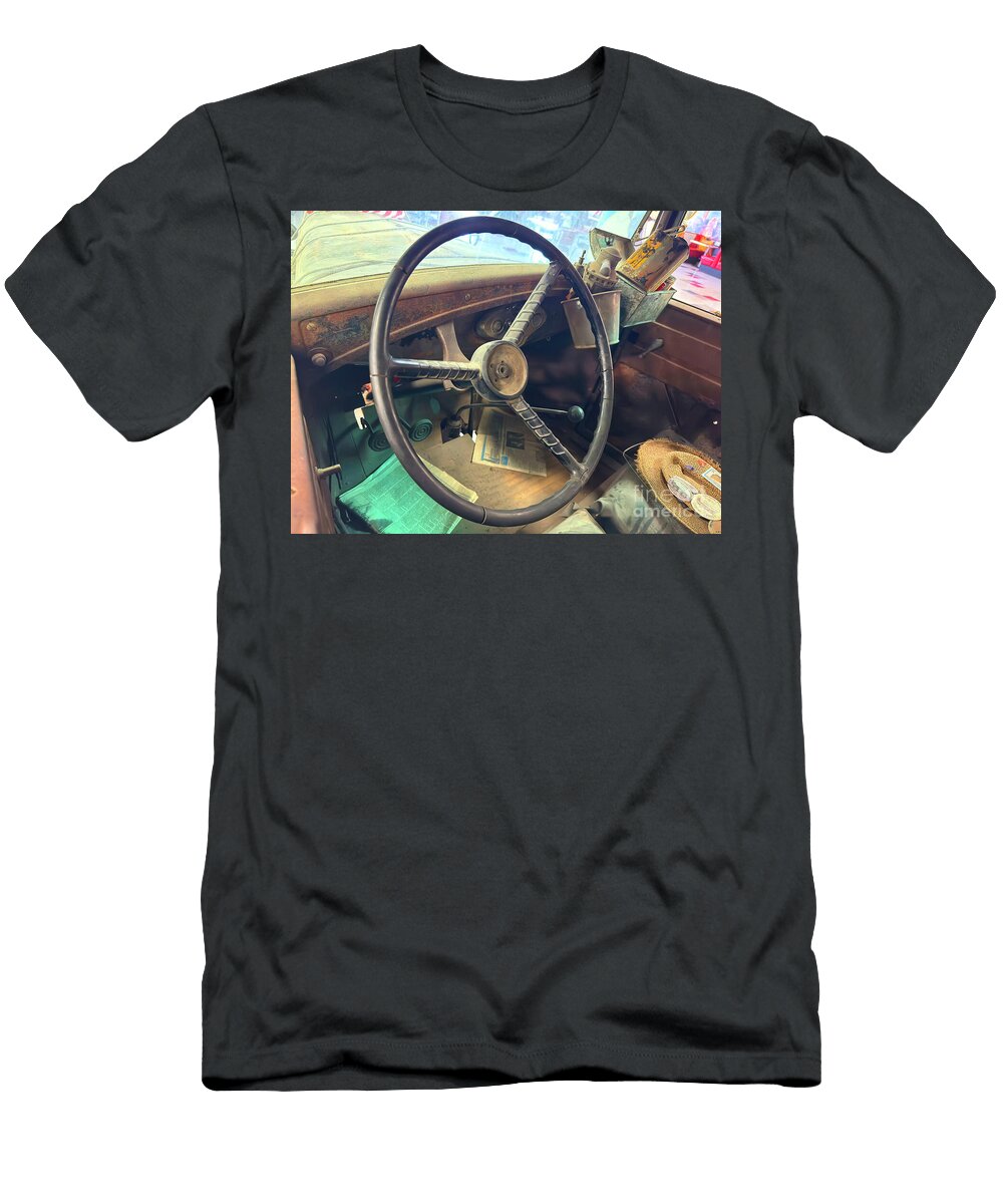 Dust Bowl Era Stick Shift Model T Steering Wheel Wernher Krutein T-Shirt