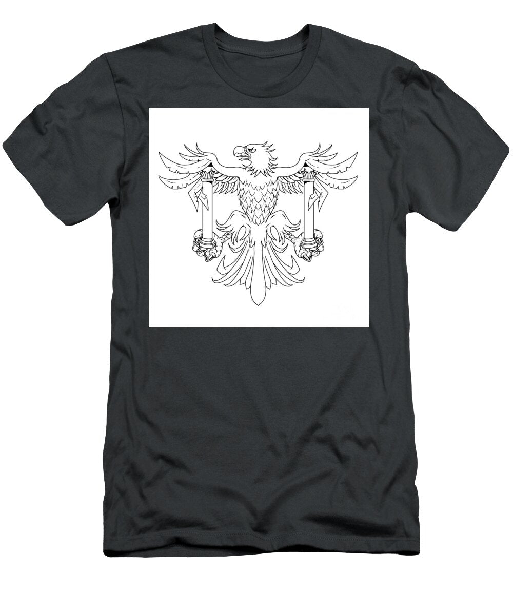 Eagle Clutching Two Pillars with with Spread Wings and Talons Drawing Aloysius Patrimonio T-Shirt