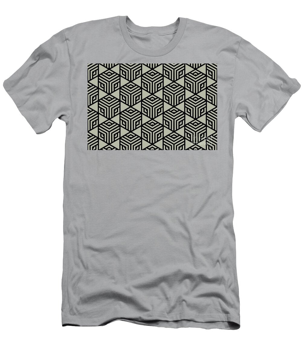 Earthy Green and Black Stripe Cube Tile Pattern Petite Pattern Minimal Graphic Designs T-Shirt