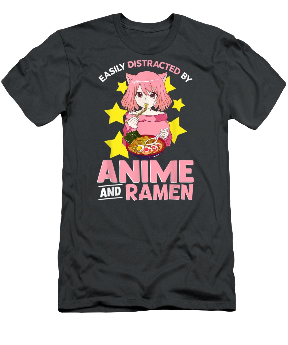 Easily Distracted By Anime and Ramen Bowl Japanese Noodles Black T-Shirt