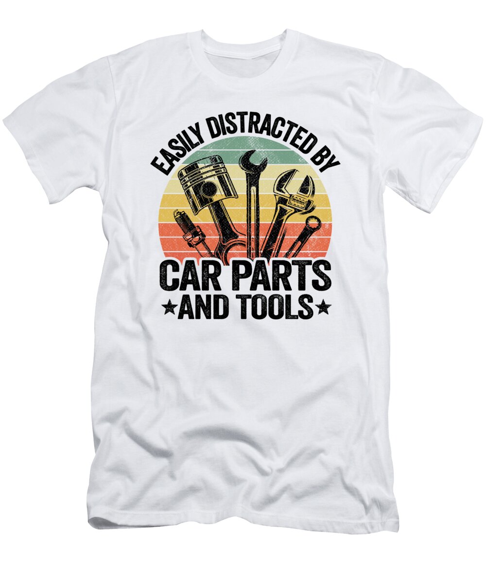 Easily Distracted By Car Parts and Tools Funny Mechanic Lisa Stronzi T-Shirt