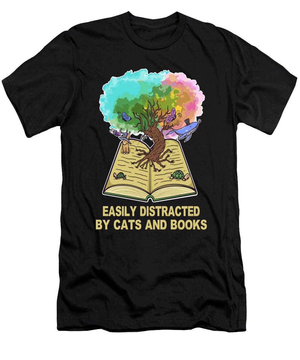 Easily Distracted By Cats and Books Tree of Life Bookworm Maximus Designs T-Shirt