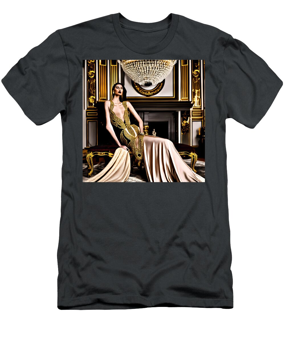 Elegance Unveiled Opulent Glamour Evan Brown T-Shirt