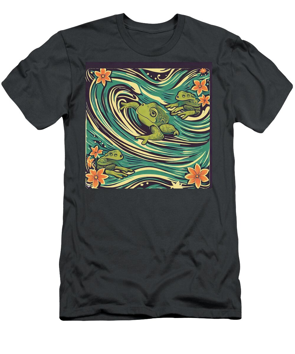 Elegant Oceanic Frog and Flowers Design Art Haritha Sree T-Shirt