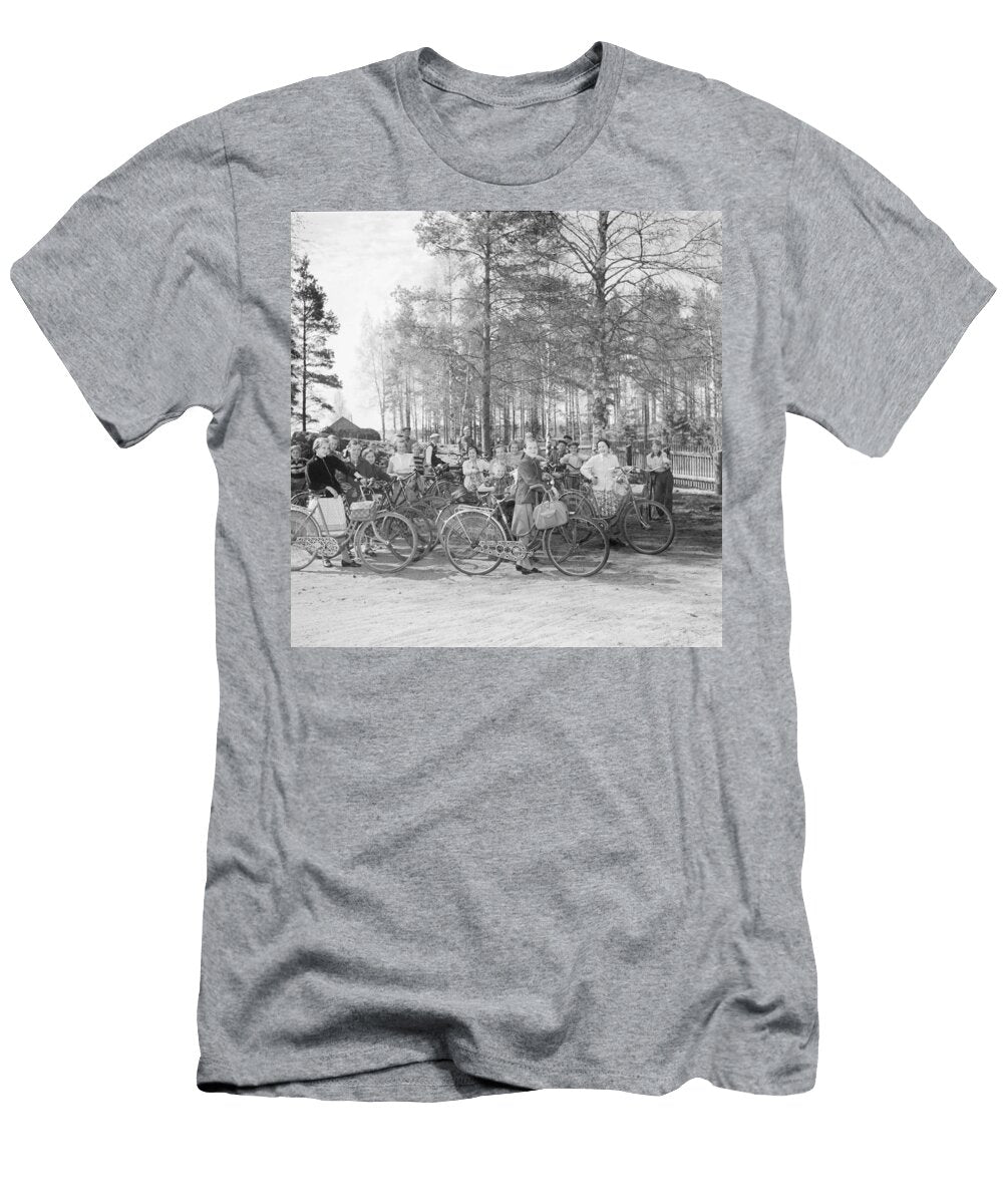 Elementary School Students Going on a Bicycle Ride 1955 Vintage Finland Celestial Images T-Shirt