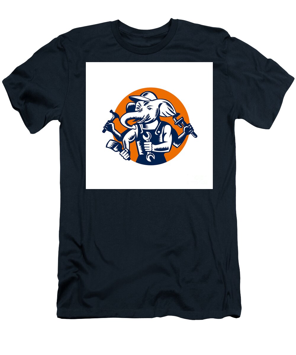 Elephant Builder Plumber Mechanic Painter Circle Retro Aloysius Patrimonio T-Shirt