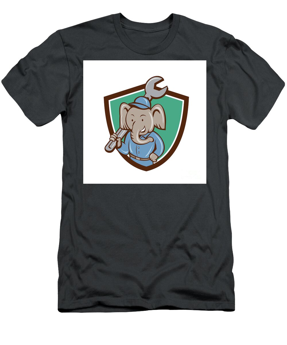 Elephant Mechanic Spanner Shoulder Crest Cartoon Aloysius Patrimonio T-Shirt
