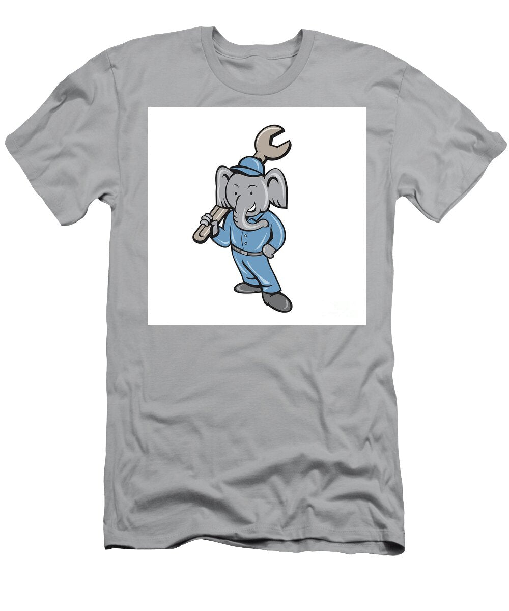 Elephant Mechanic Spanner Standing Cartoon Aloysius Patrimonio T-Shirt