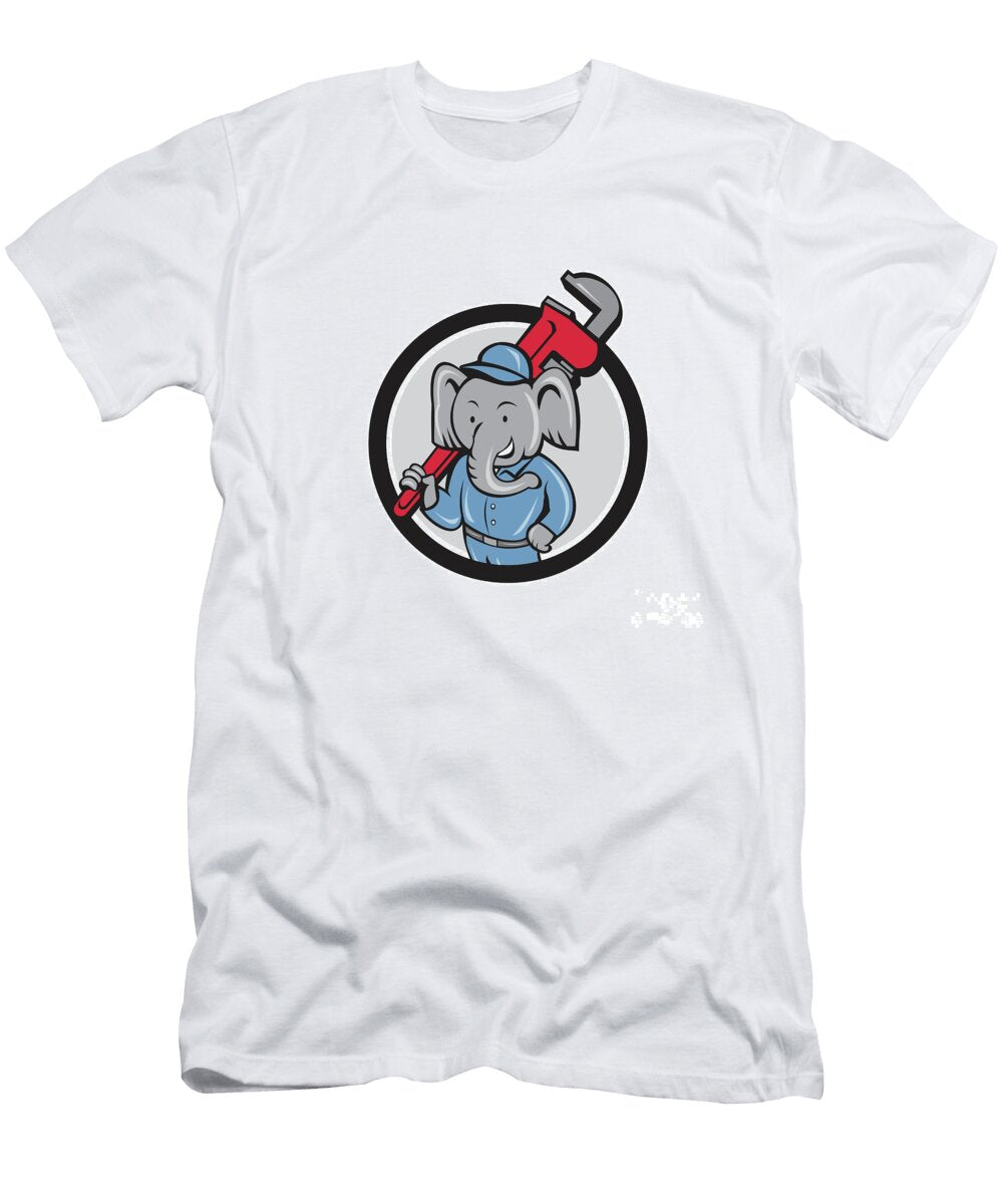 Elephant Plumber Monkey Wrench Circle Cartoon Aloysius Patrimonio T-Shirt