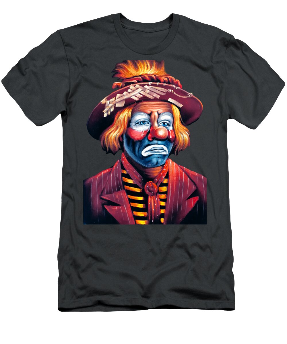 Emmett Kelly As Weary Willie the Hobo Clown Oil on Black Velvet By Jorge Torrones Jorge Terrones T-Shirt