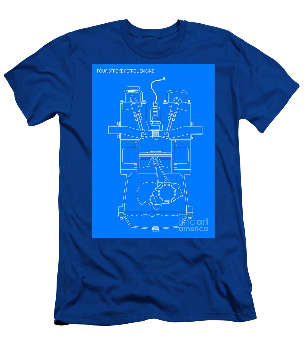 Engine Line Drawing Blueprint Bigalbaloo Stock T-Shirt