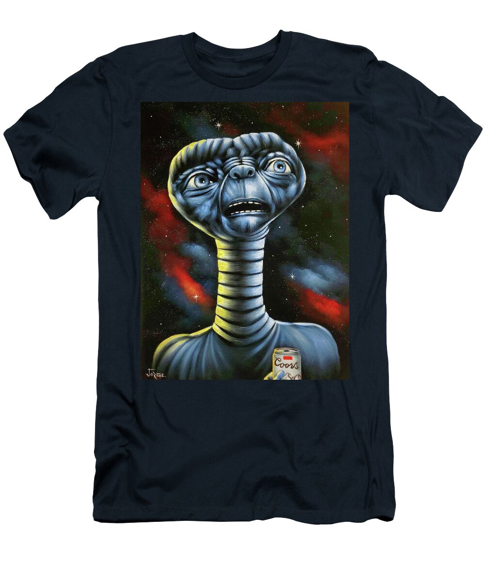 Et the Extra Terrestrial Drinks Coors Beer Oil on Velvet By Jorge Torrones Jorge Terrones T-Shirt
