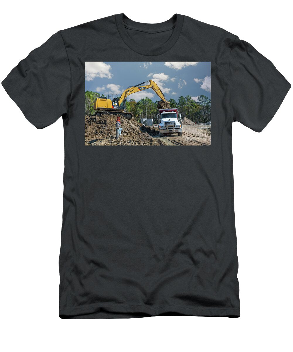 Excavator Loading Dump Truck At Construction Site Dale Powell T-Shirt