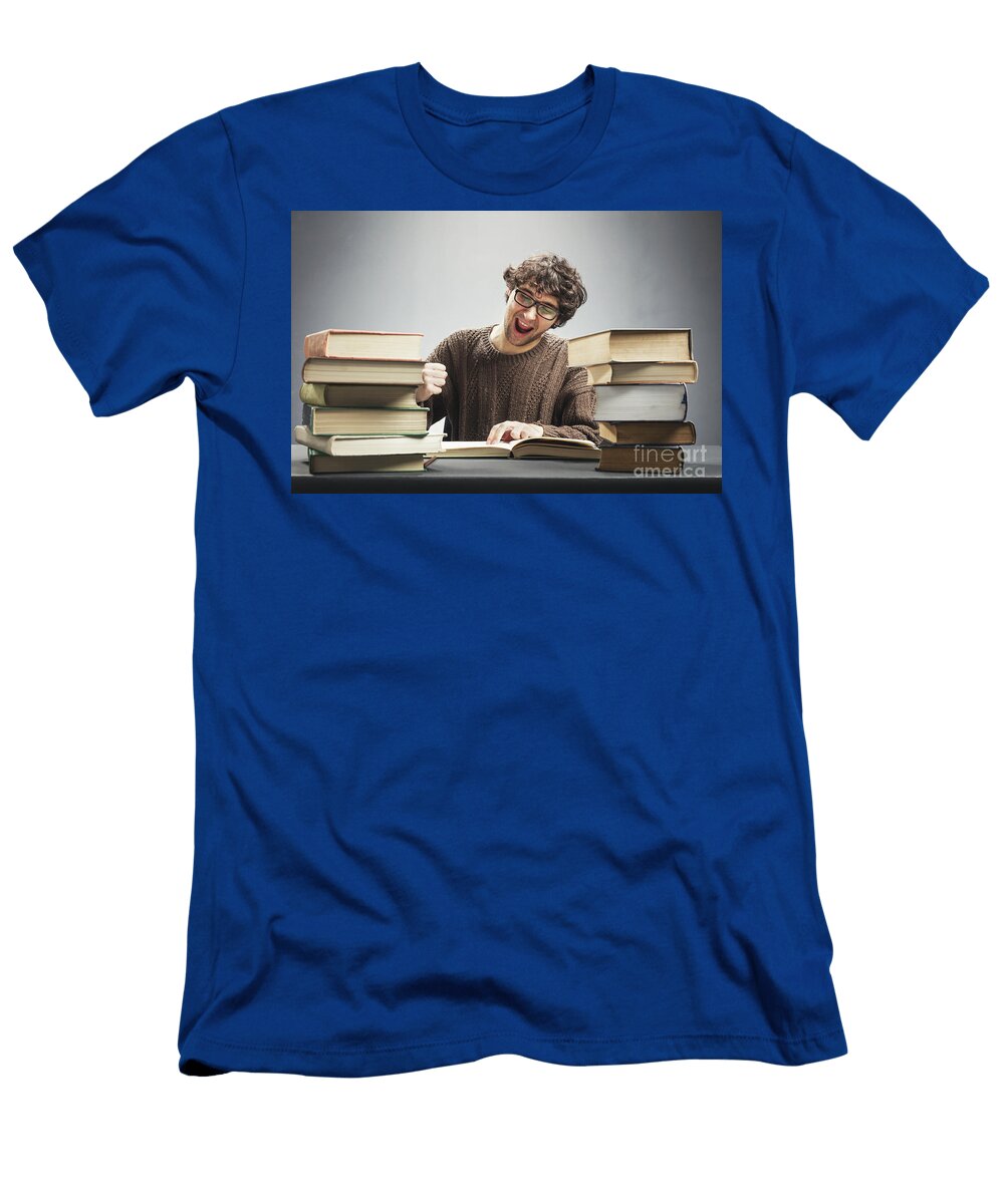 Excited Man Reading a Book Studying Michal Bednarek T-Shirt