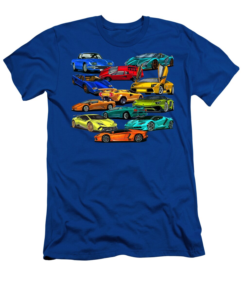 Exclusive Collage Lamborghini Diablo Aventador Sian Countach Murcielago Huracan Centenario Vladyslav Shapovalenko T-Shirt