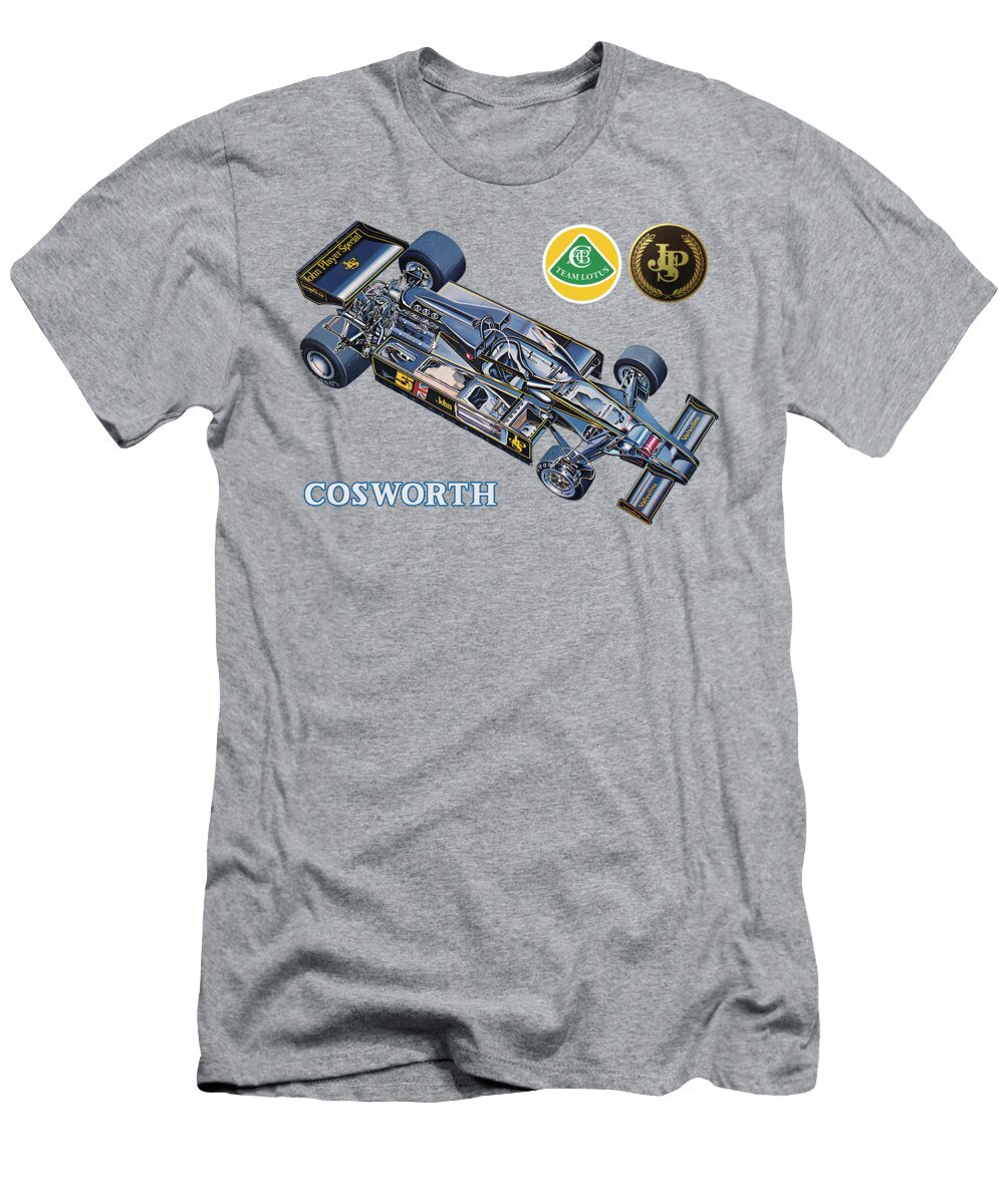 Exclusive Cutaway Art Formula 1 Bolide Mario Andretti 1977 Lotus 78 with V8 Ford Cosworth Dfv Engine Vlad Automotive T-Shirt